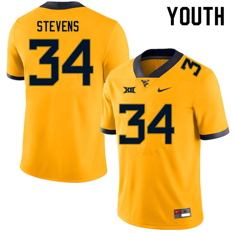 Youth #34 Deshawn Stevens West Virginia Mountaineers College Football Jerseys Sale-Gold - Click Image to Close
